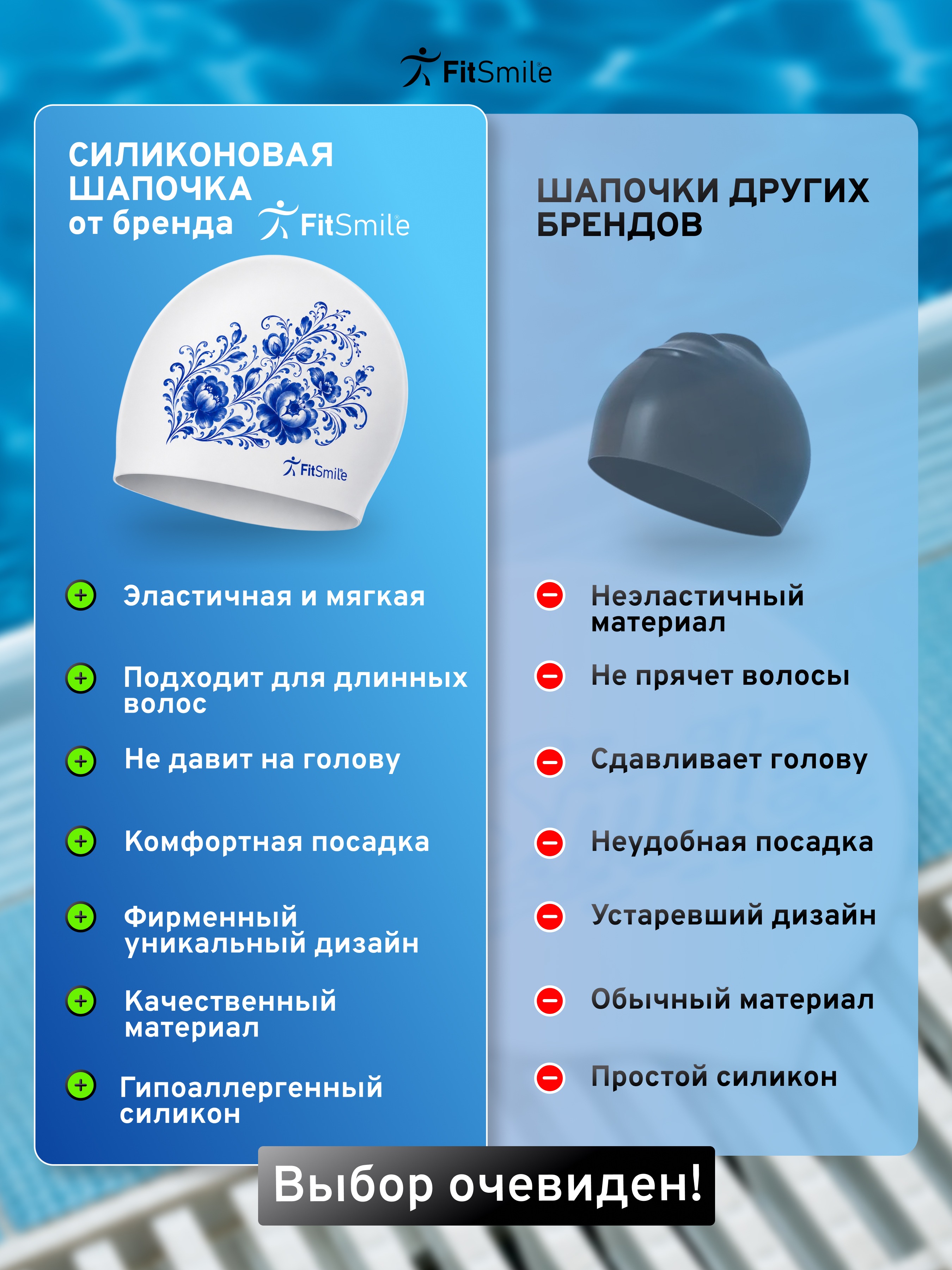 Шапочка силиконовая FitSmile А-ля рус синяя - фото 13