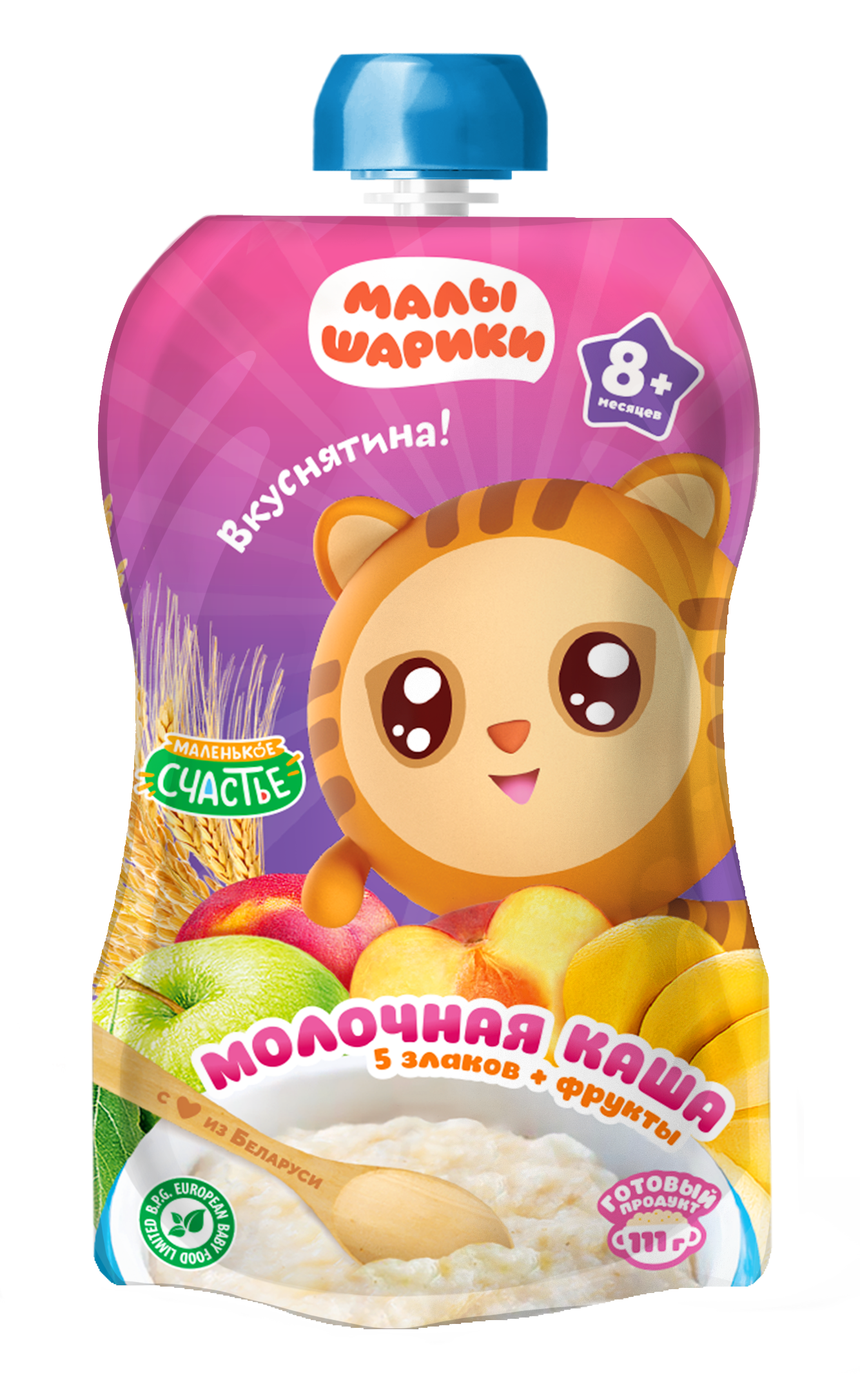 Каша готовая Маленькое счастье Малышарики 5 злаков+фрукты 111г с 8месяцев - фото 1
