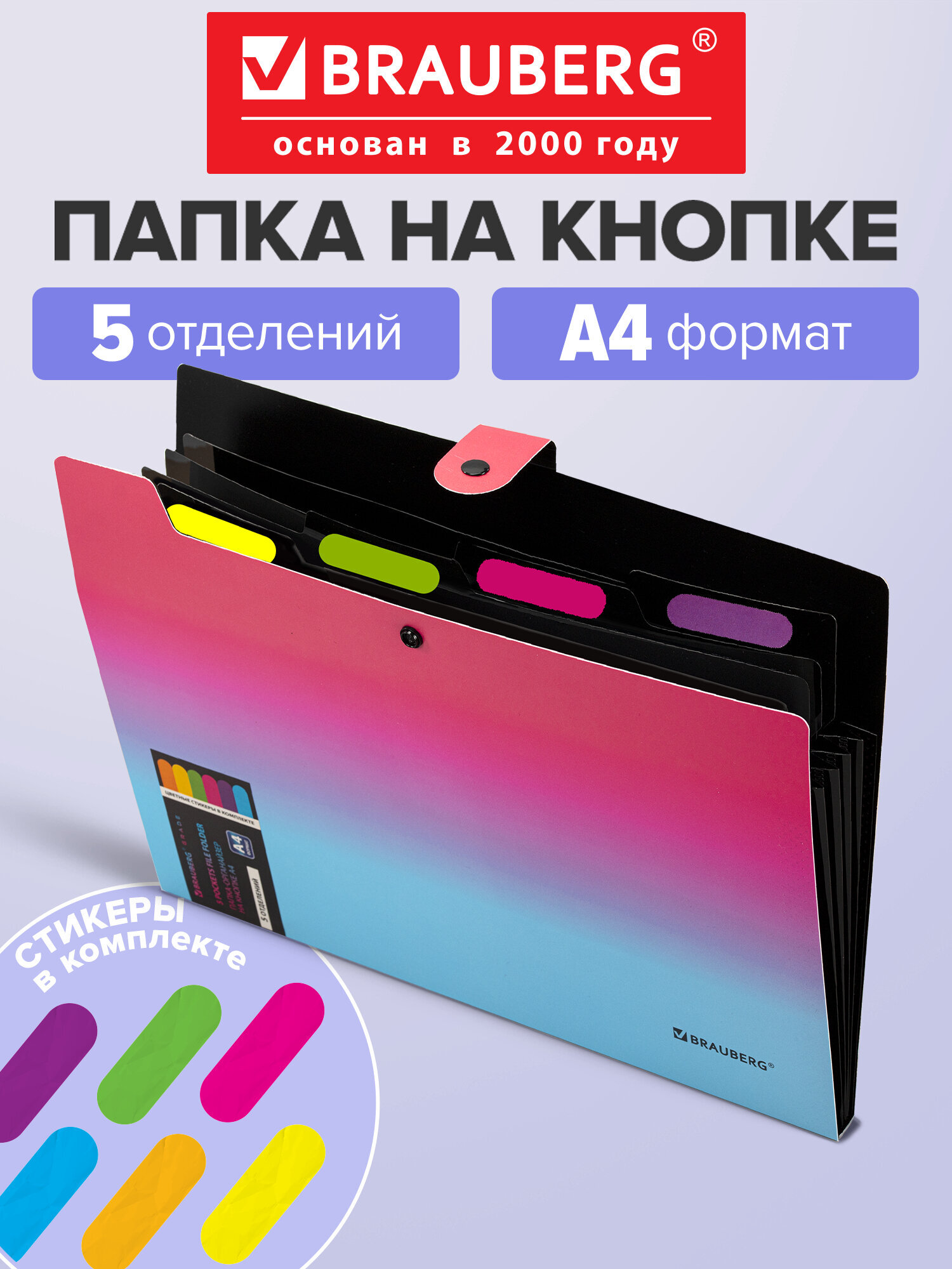 Изображение товара Папка-органайзер BRAUBERG GRADE 5 отделений песок кнопка