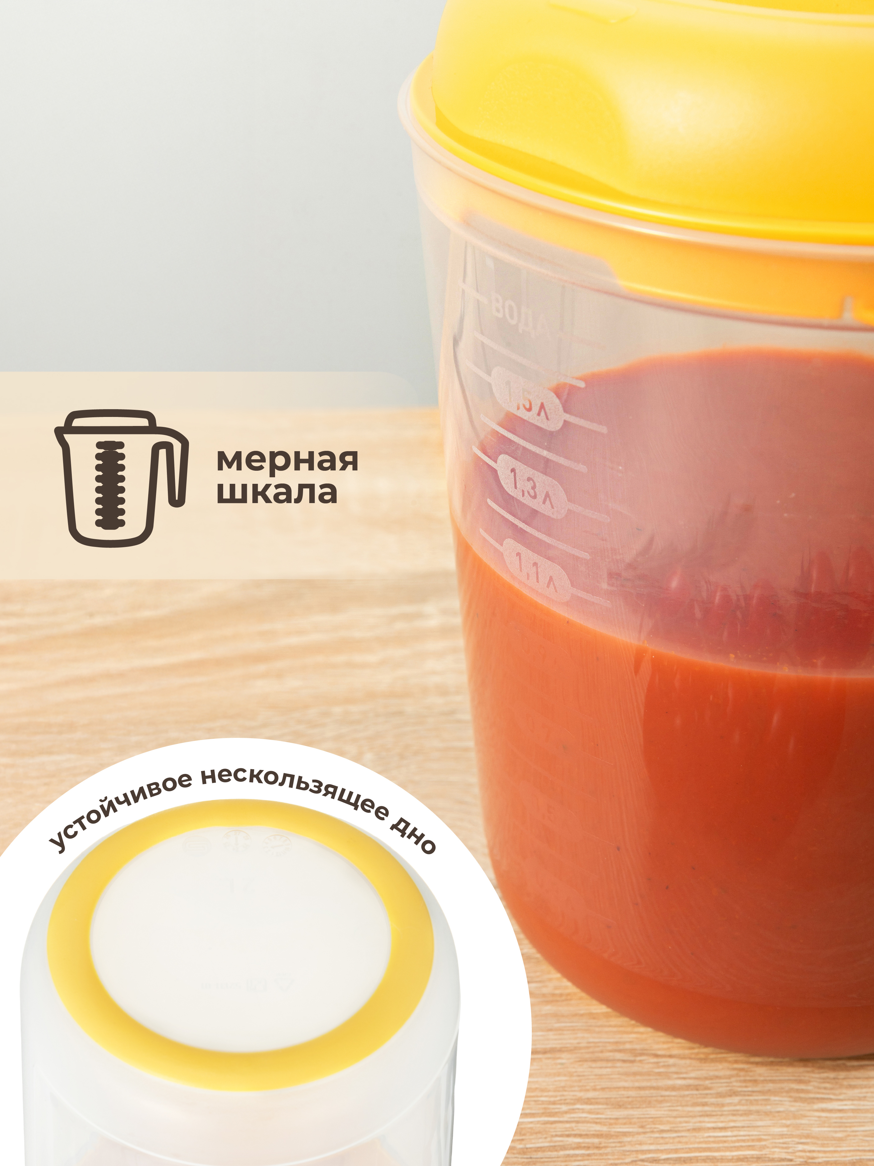 Кувшин для блендера (миксера) Phibo 2л желтый - фото 3