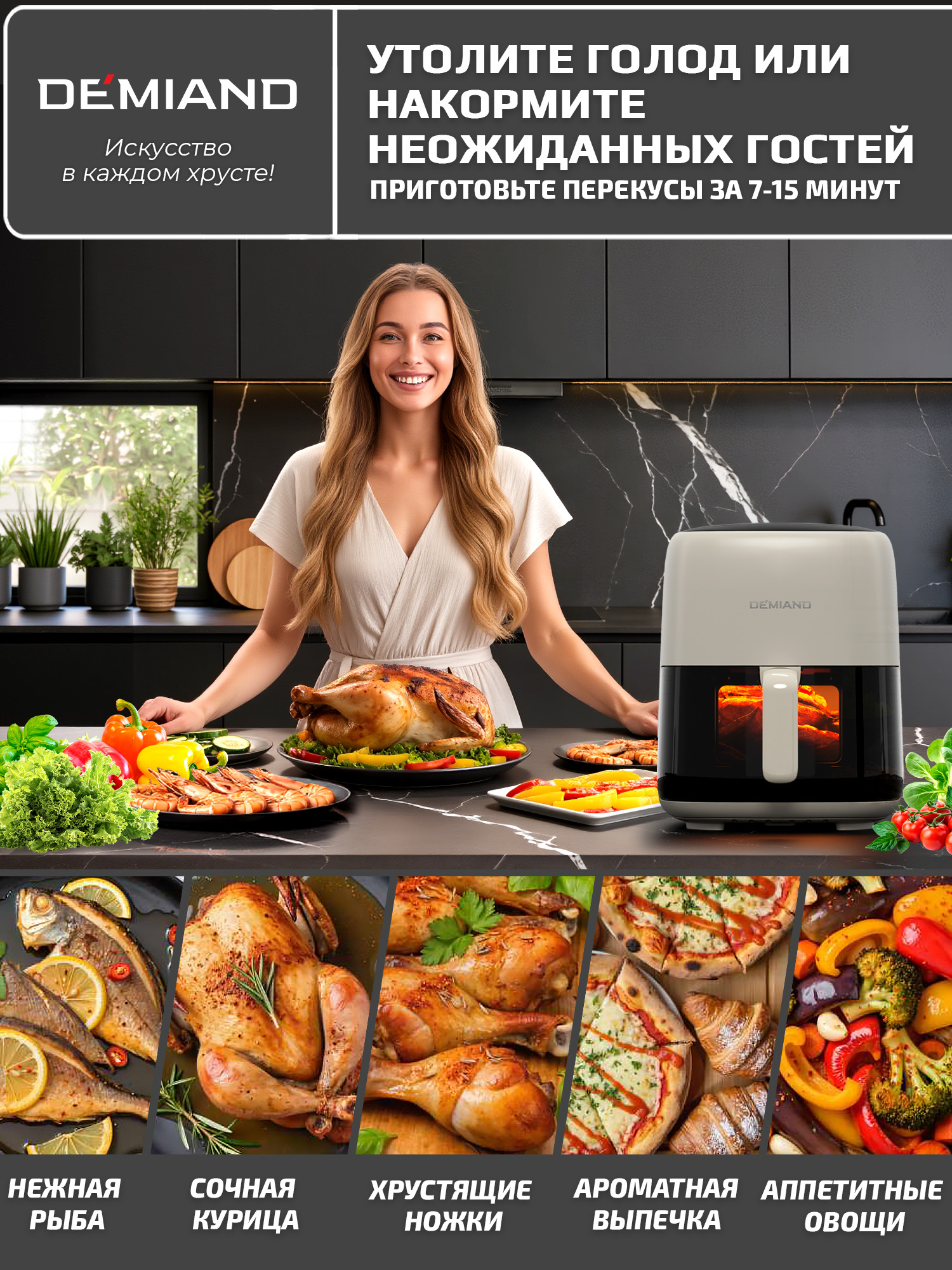 Аэрогриль DEMIAND tarvin с wi-fi керамическое покрытие чаши - фото 18