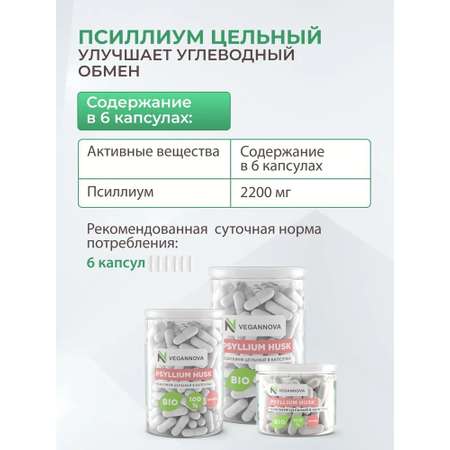 Псиллиум VeganNova в капсулах 90шт семена подорожника