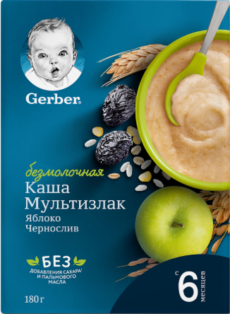 Каша безмолочная Gerber мультизлаковая чернослив-яблоко 180г с 6месяцев - фото 1