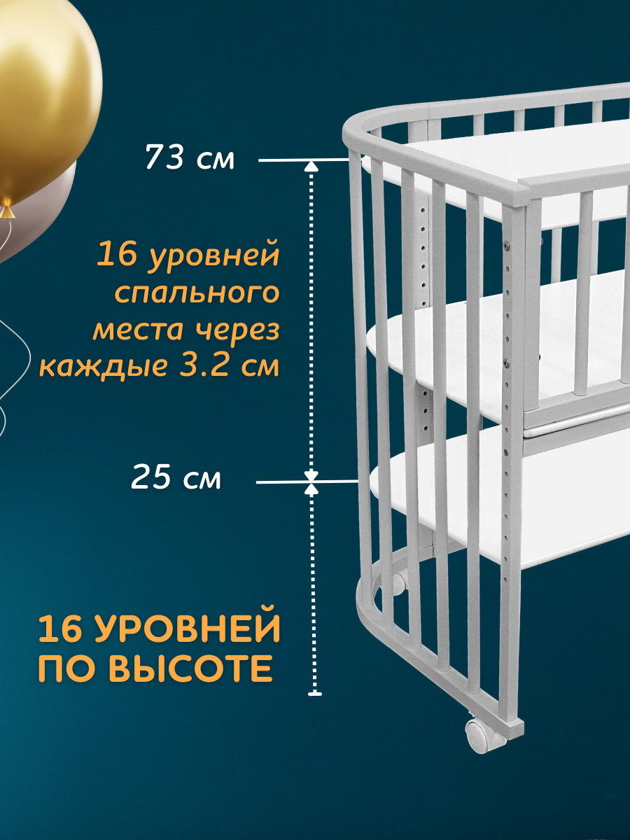Детская кроватка Азбука Кроваток прямоугольная, без маятника (серый) - фото 3