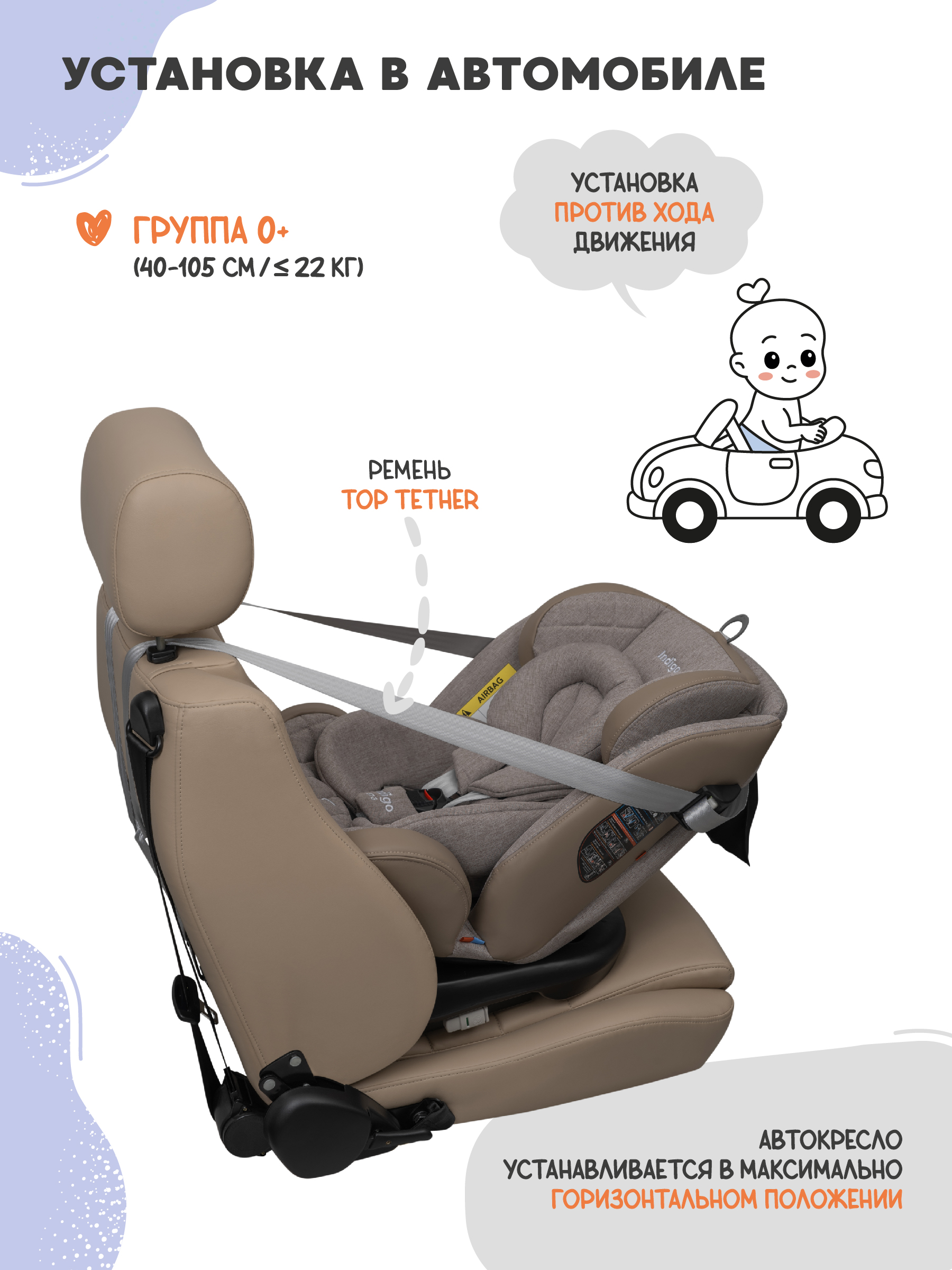 Автокресло Indigo Aero бежевый лен Isofix 0+/1/2/3 (0-36 кг) - фото 10