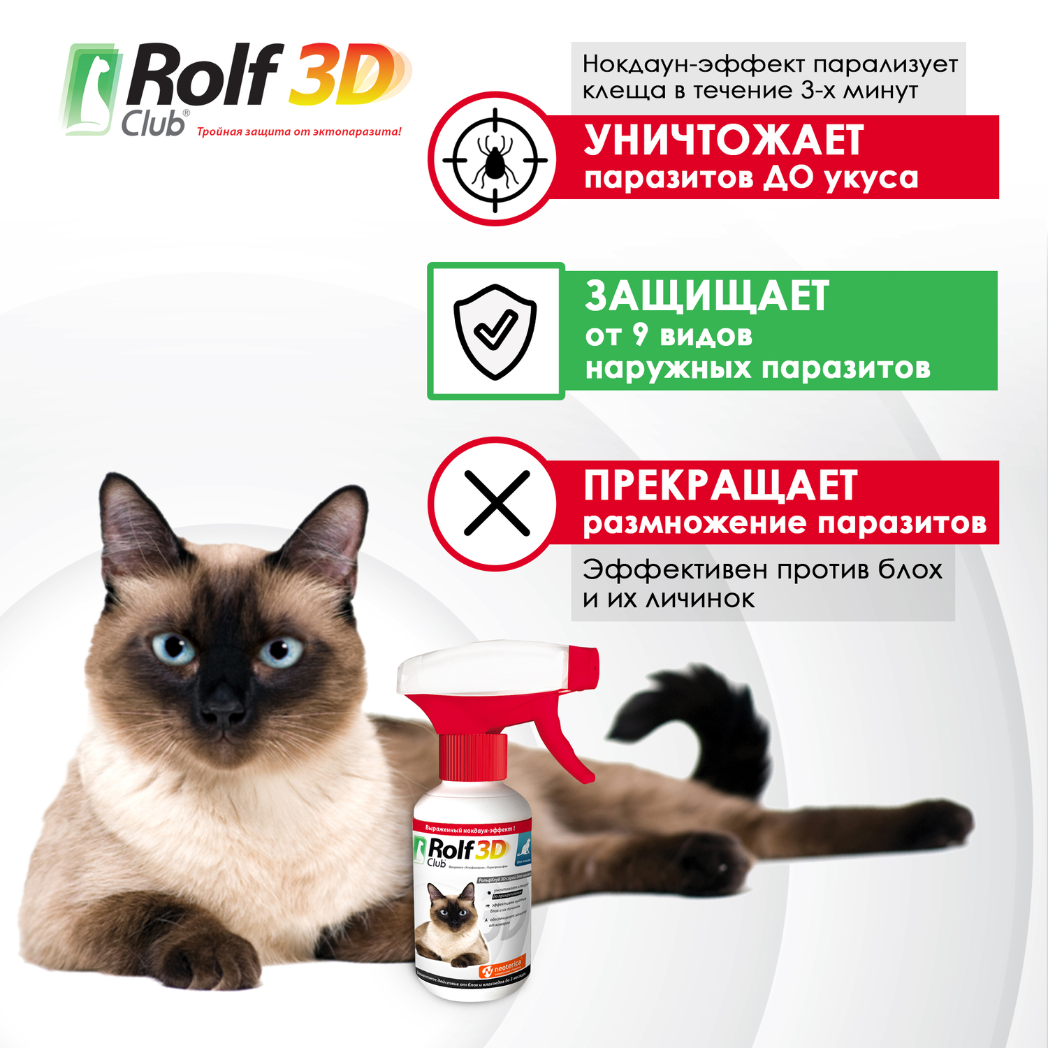 Спрей для кошек RolfClub3D от блох и клещей 200мл - фото 3