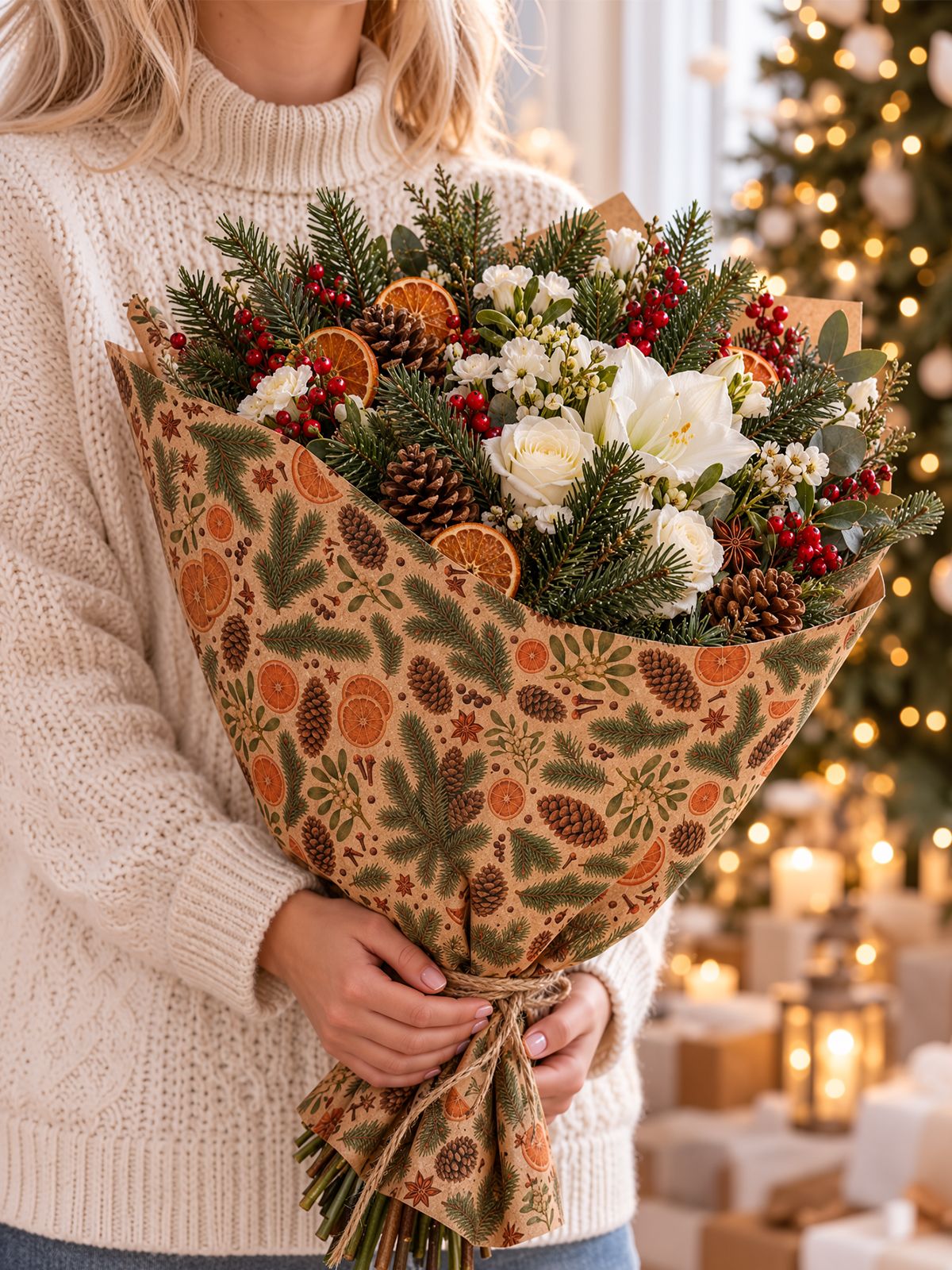 Крафтовая новогодняя упаковочная бумага Gift Mania на новый год Елочки - фото 6