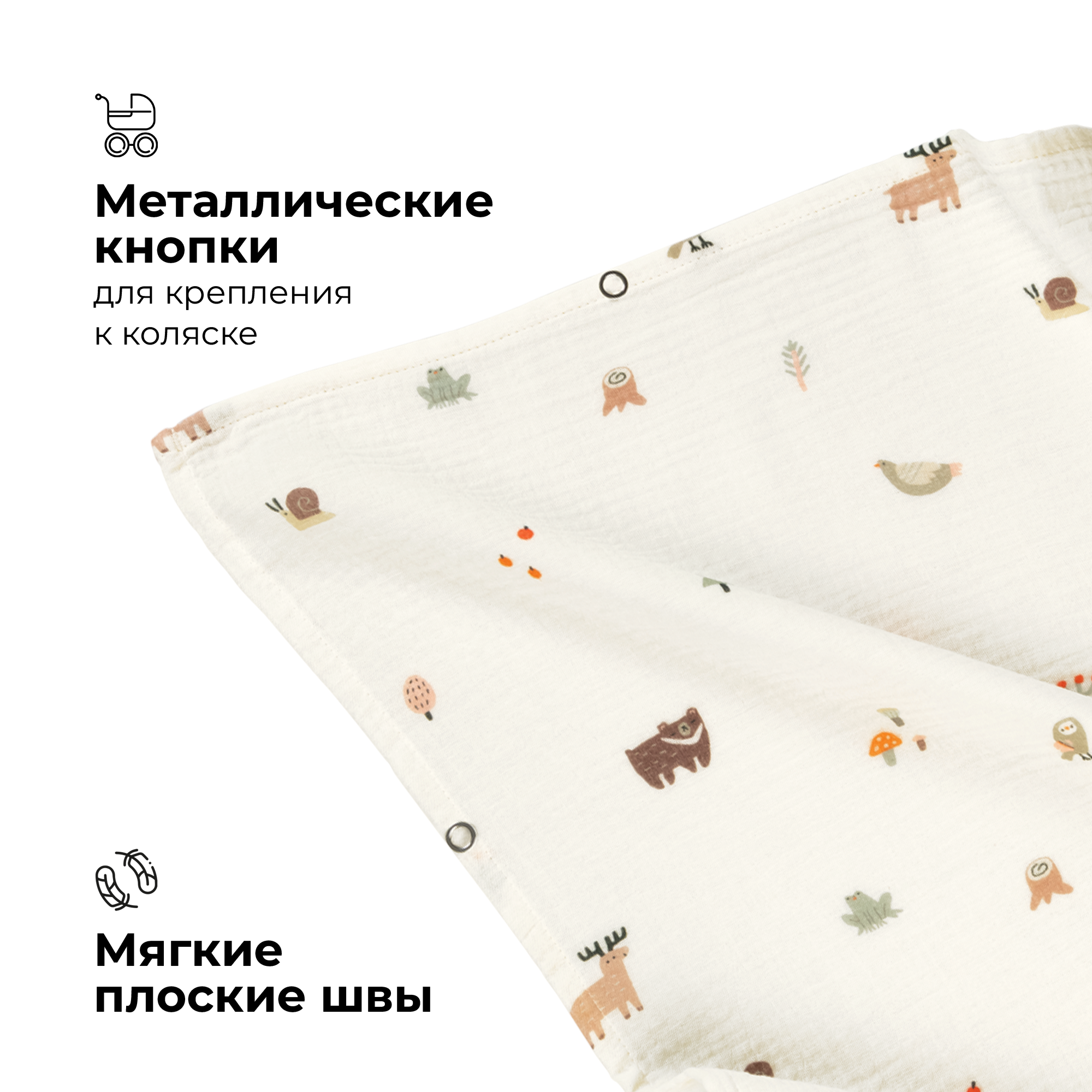 Пеленка муслиновая BUBA KIDS Заповедный лес молочный 115х115 см 1 шт - фото 3