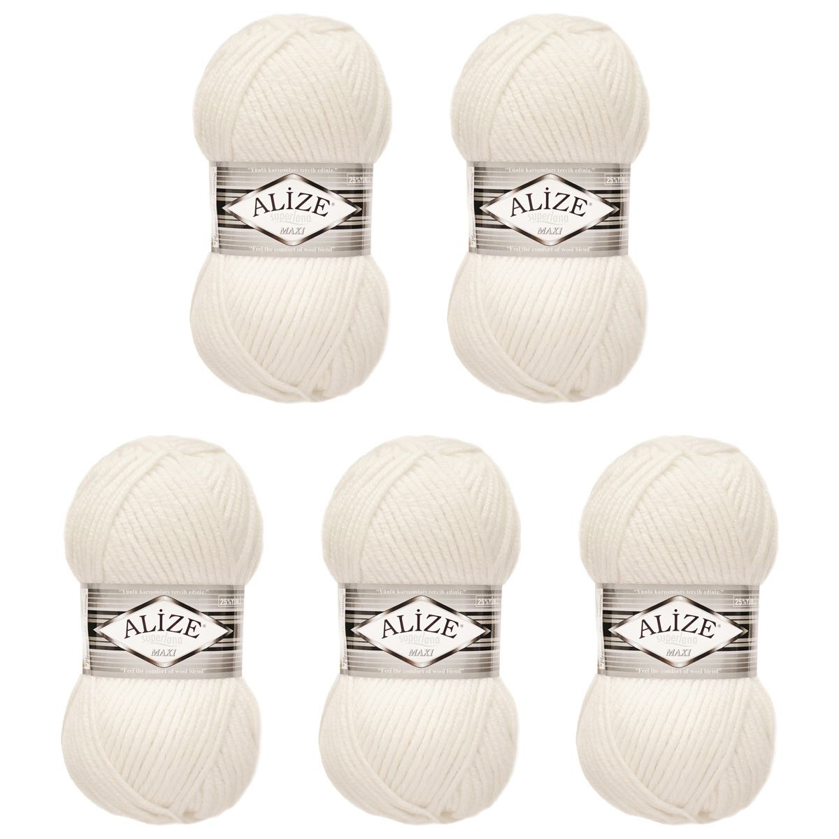 Пряжа Alize полушерстяная мягкая теплая Superlana maxi 100 гр 100 м 5 мотков 55 белый - фото 6