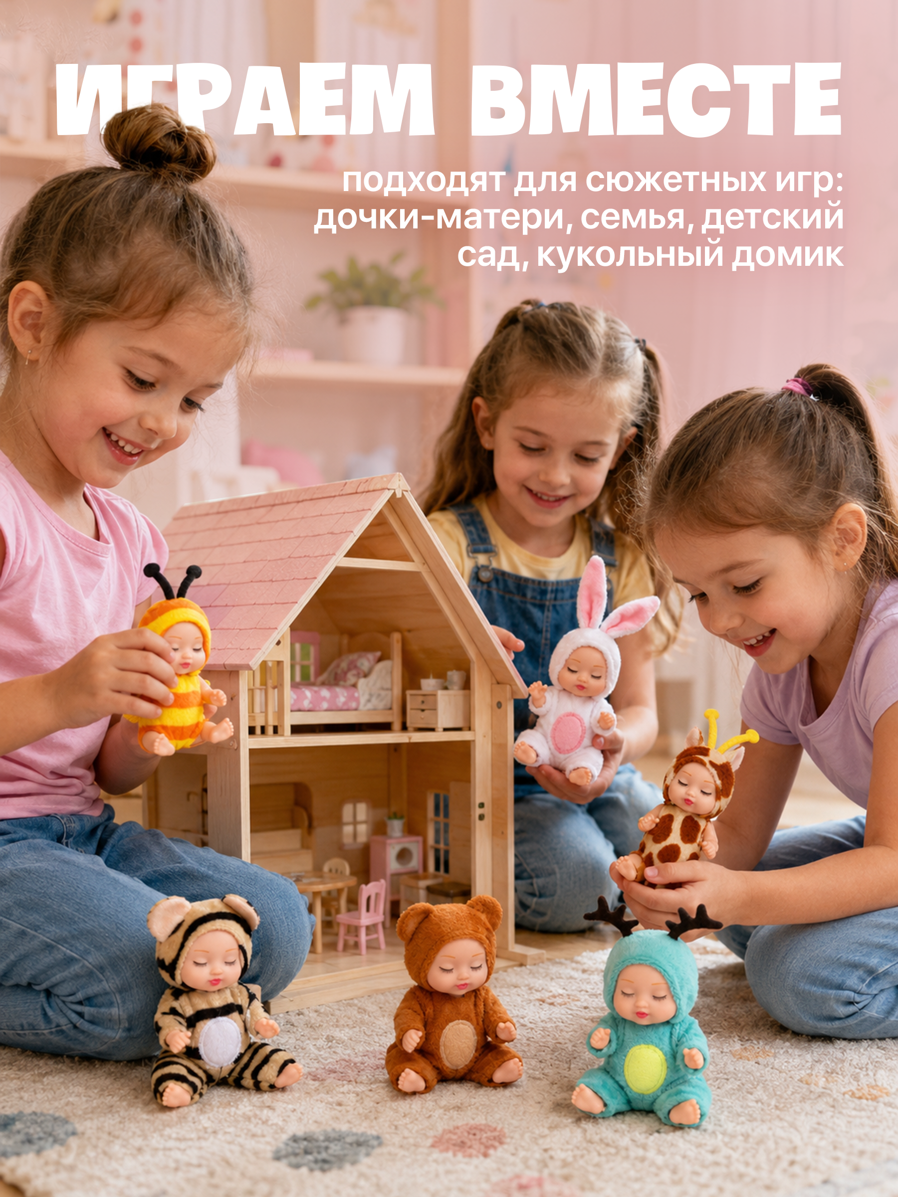 Кукла пупс BAZUMI мини-пупсы набор 6 штук высота 11 см ZR051 - фото 4