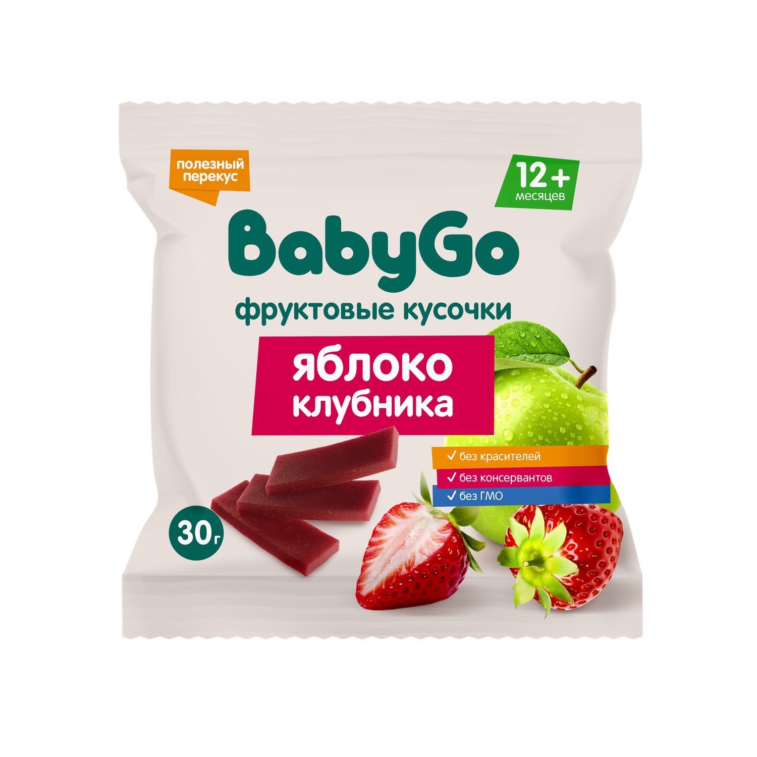 Кусочки фруктовые BabyGo из яблок и клубники 30г - фото 1