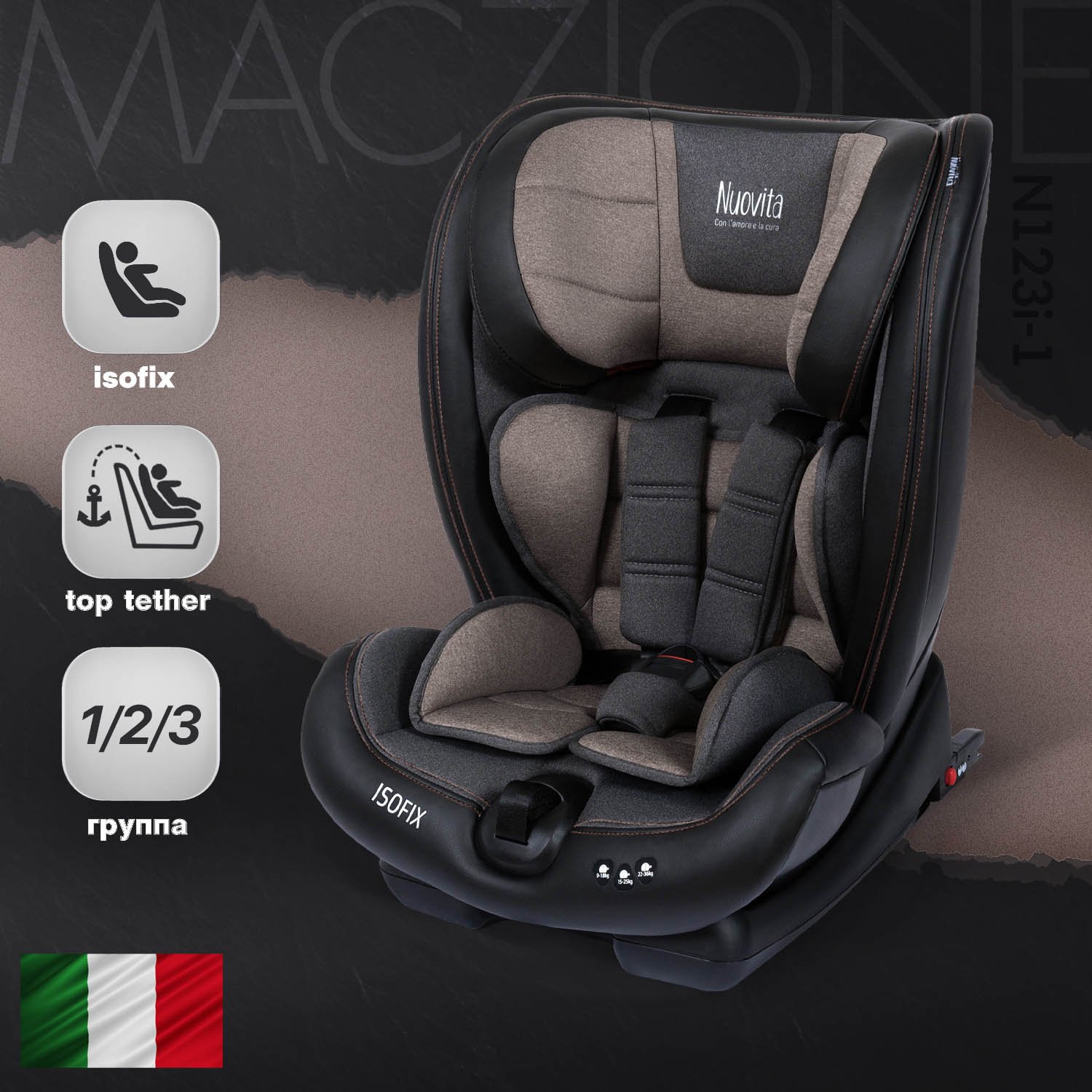 Автокресло Nuovita Maczione N123i-1 Isofix 1/2/3 (9-36 кг) коричневый - фото 2