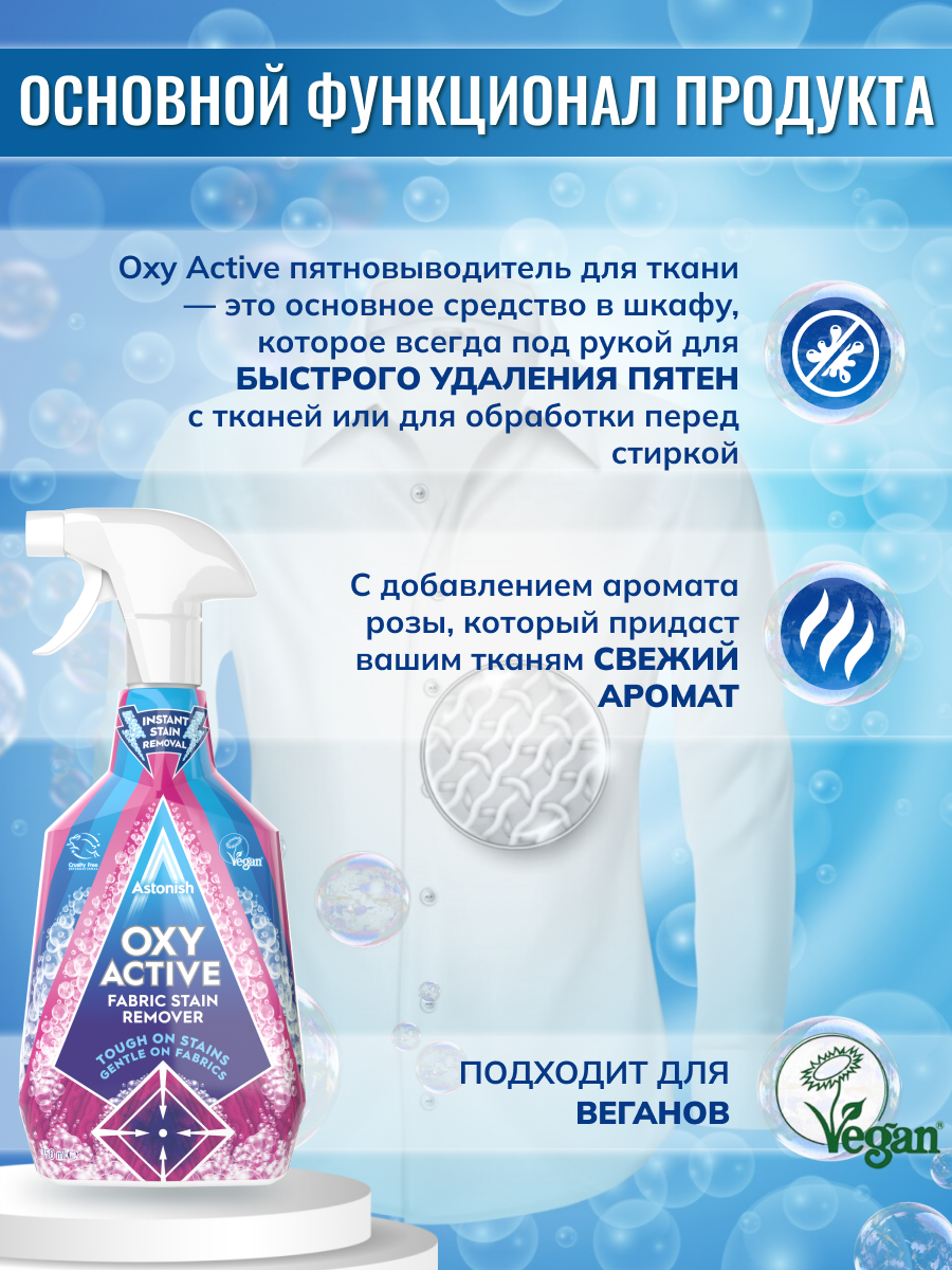 Пятновыводитель Astonish активный для тканей OXY ACTIVE FABRIC STAIN REMOVER - фото 4