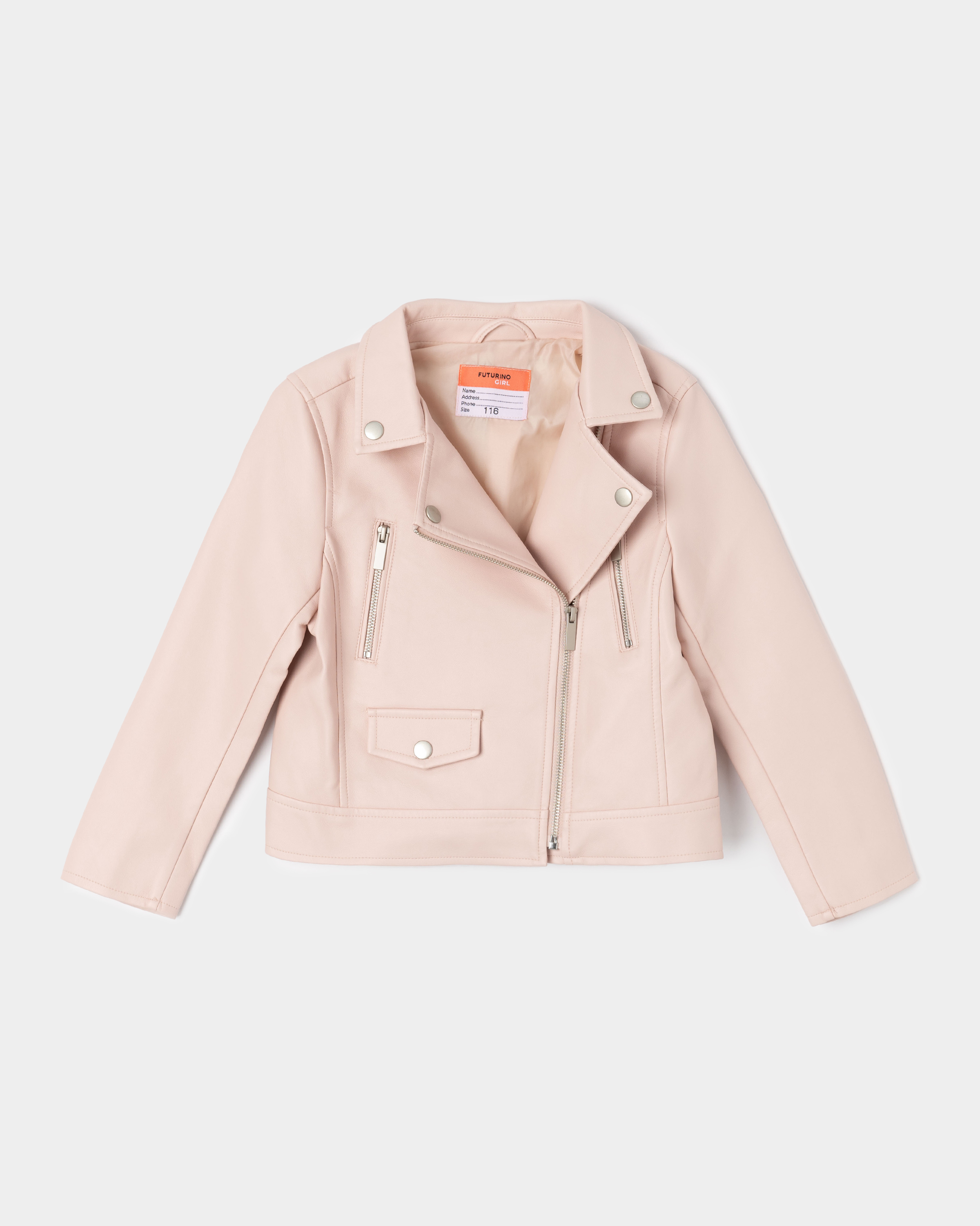 Изображение товара Кожаная куртка для девочки Futurino 104 розовая демисезонная