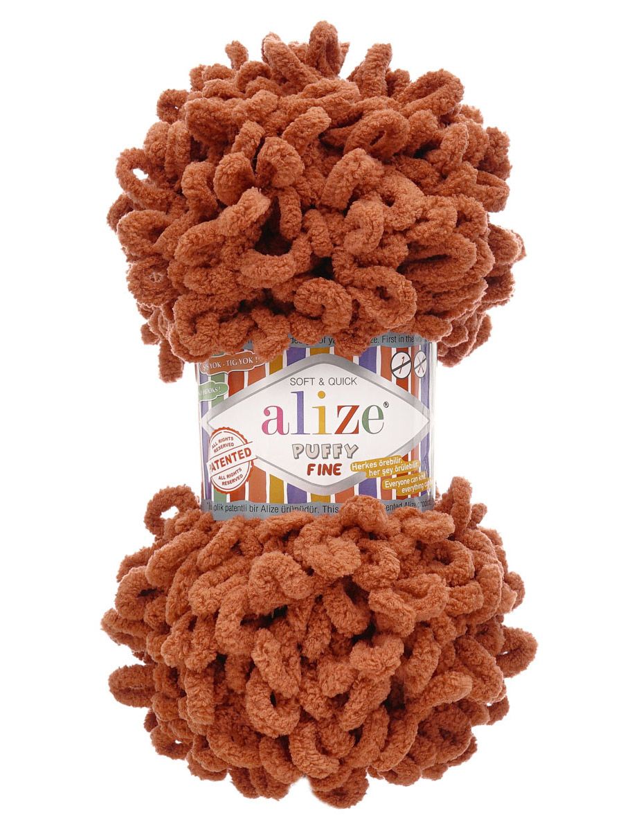 Пряжа для вязания Alize puffy fine 100 г 14.5 м микрополиэстер фантазийная мягкая 90 терракот 5 мотков - фото 4