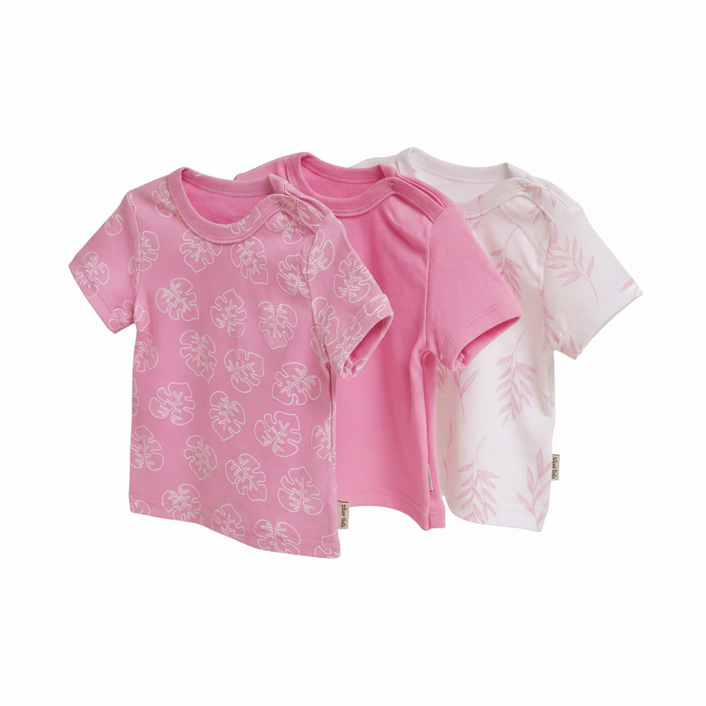 Футболка 3 шт Супер Пупс нбр/3пр/футб/розовыеветочкилисточки - фото 1