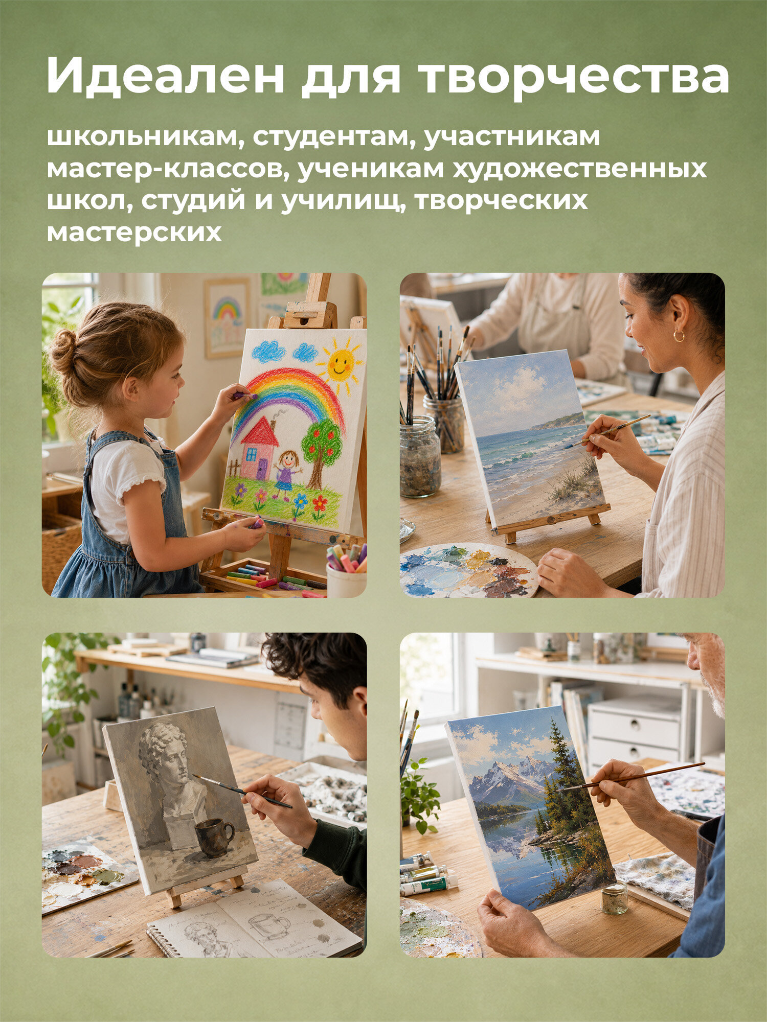 Холст для рисования Brauberg на подрамнике 30х40 см грунтованный 100% хлопок набор 3 штуки - фото 8