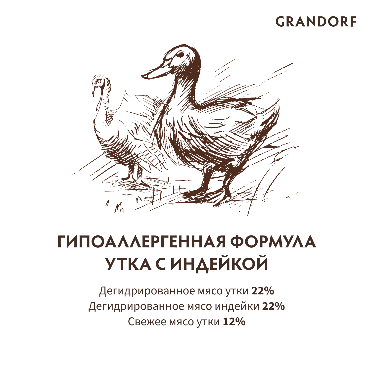 Корм для собак GRANDORF 10кг для собак средних и крупных пород утка с индейкой - фото 3