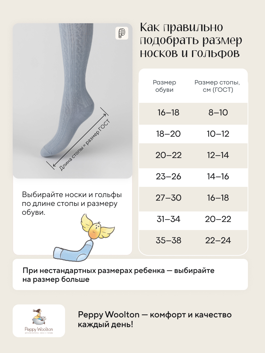 Гольфы 2 пары Peppy Woolton НН539 (НН205+НН205 молоч/св-джинс) - фото 5