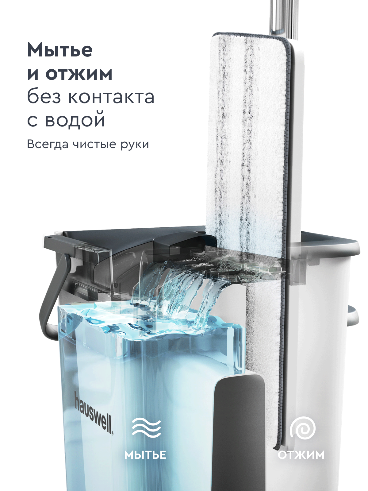Швабра c отжимом и ведром Hauswell Smart mop 1 насадка - фото 2