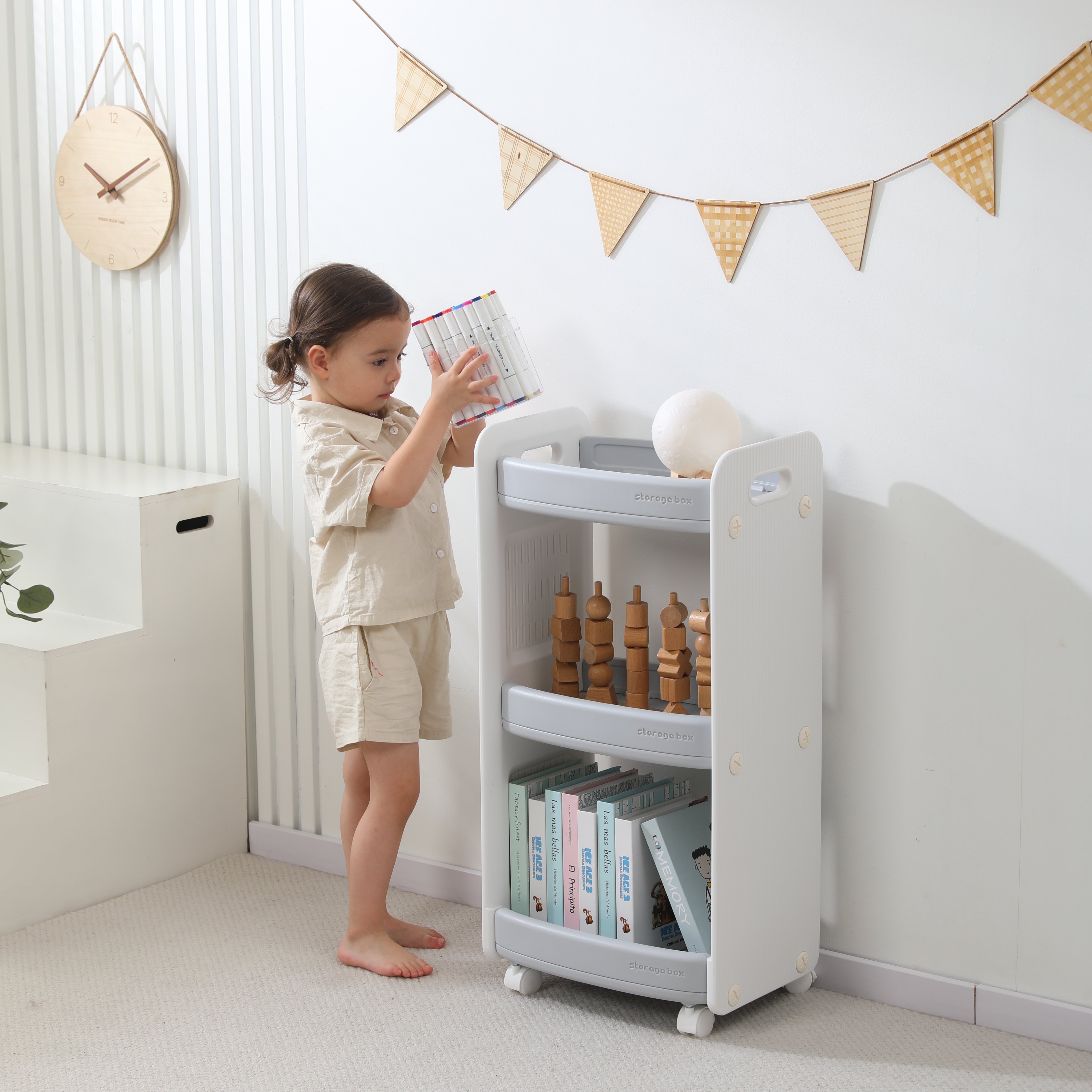 Тумба-стеллаж UNIX Kids Storagebox 3 levels Grey - фото 13