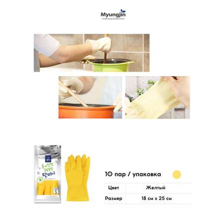 Перчатки латексные HOME EDITION MYUNGJIN хозяйственные размер S 10 пар в упаковке 24х18 см