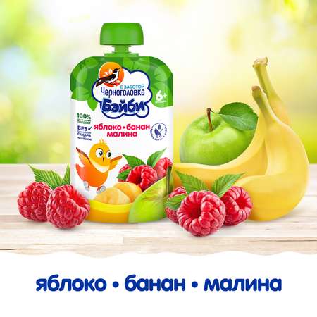Пюре для детского питания Черноголовка Бэйби Из яблок банана и малины с 6 месяцев 12 шт по 85 г