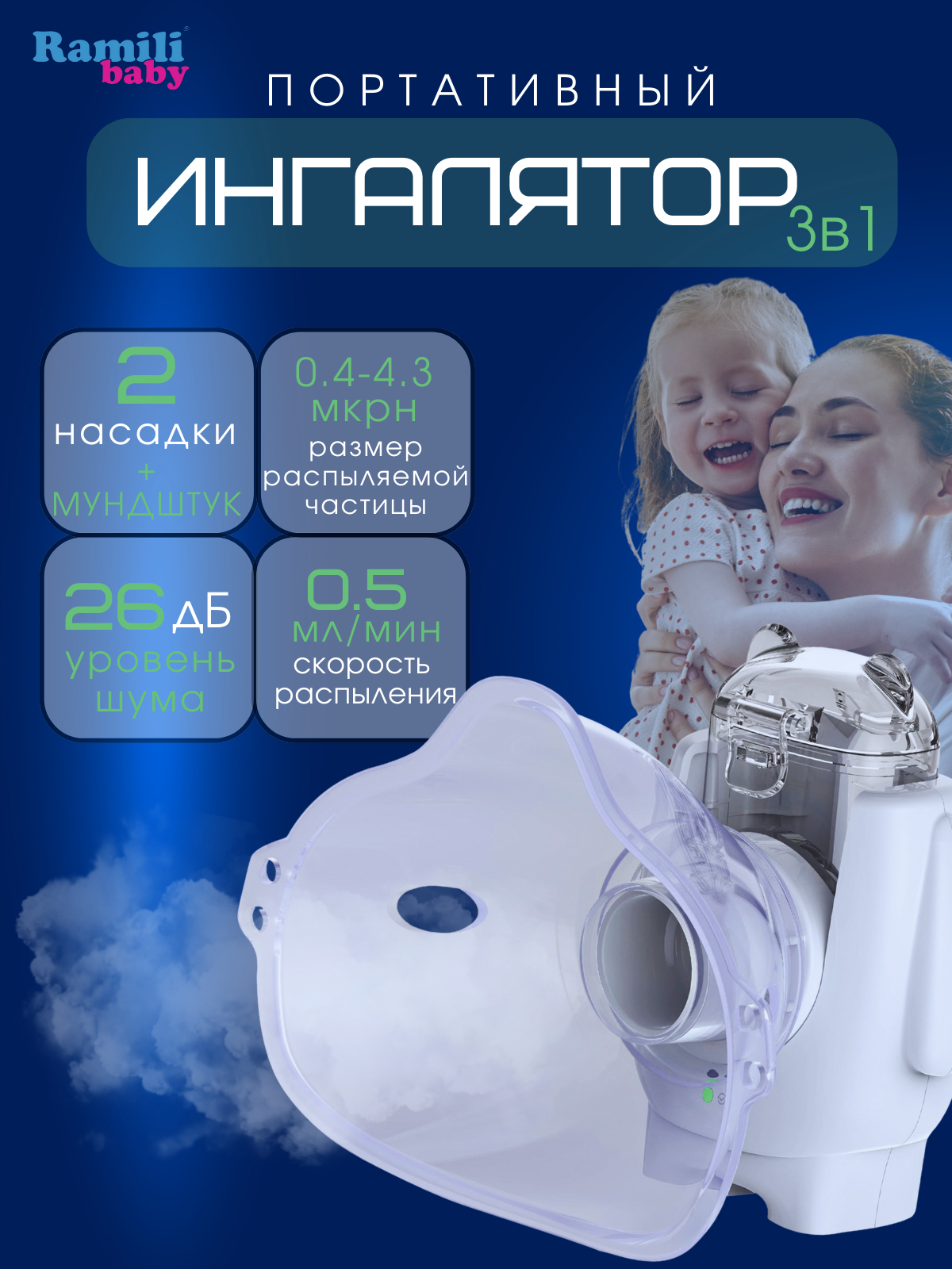 Ингалятор-небулайзер Ramili NR500 портативный автономный - фото 1