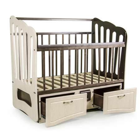 Детская кроватка Dakababy прямоугольная, поперечный маятник (бежевый, коричневый)