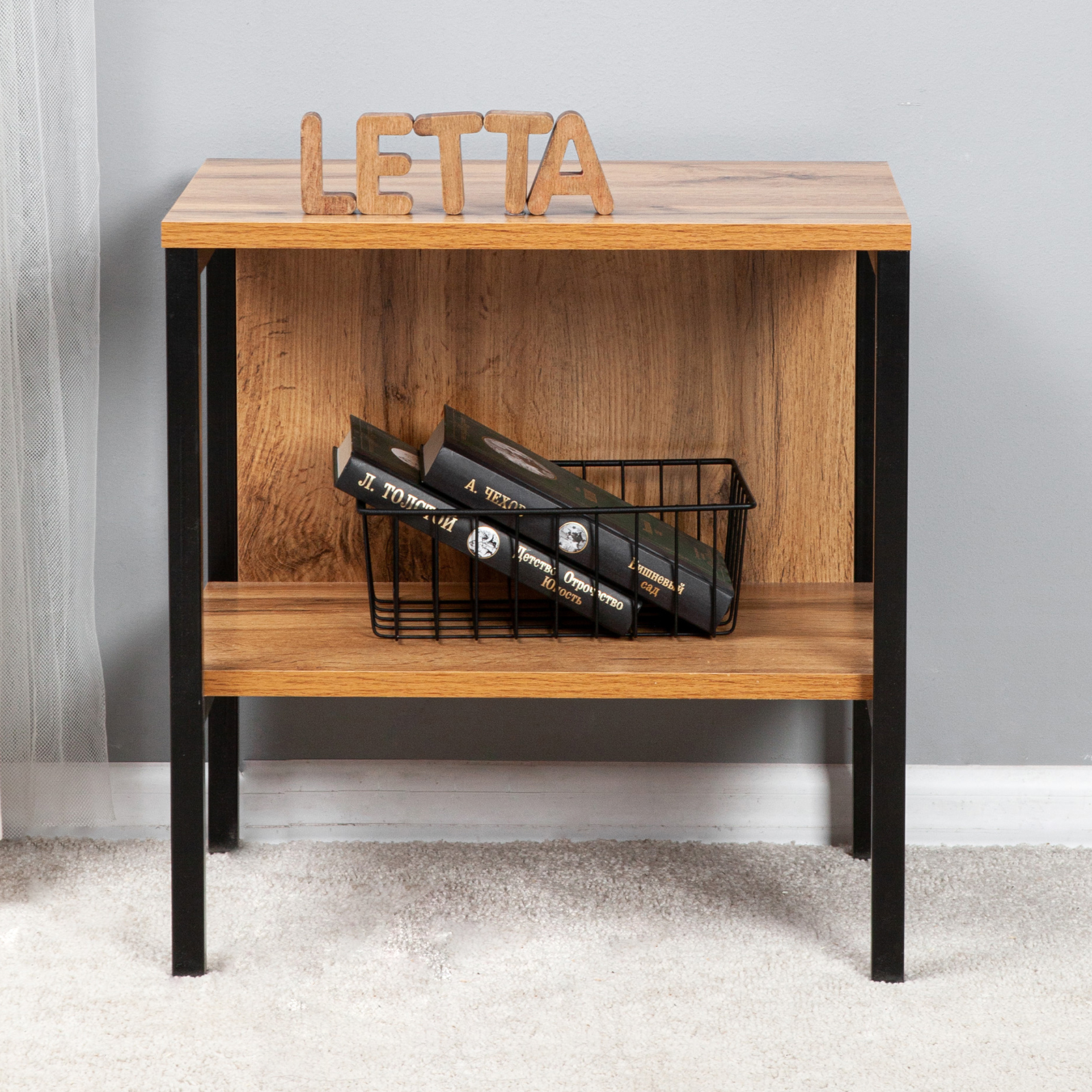 Тумба прикроватная LETTA Tokyo Цвет Дуб Вотан черный металл 450х470hх300 - фото 5