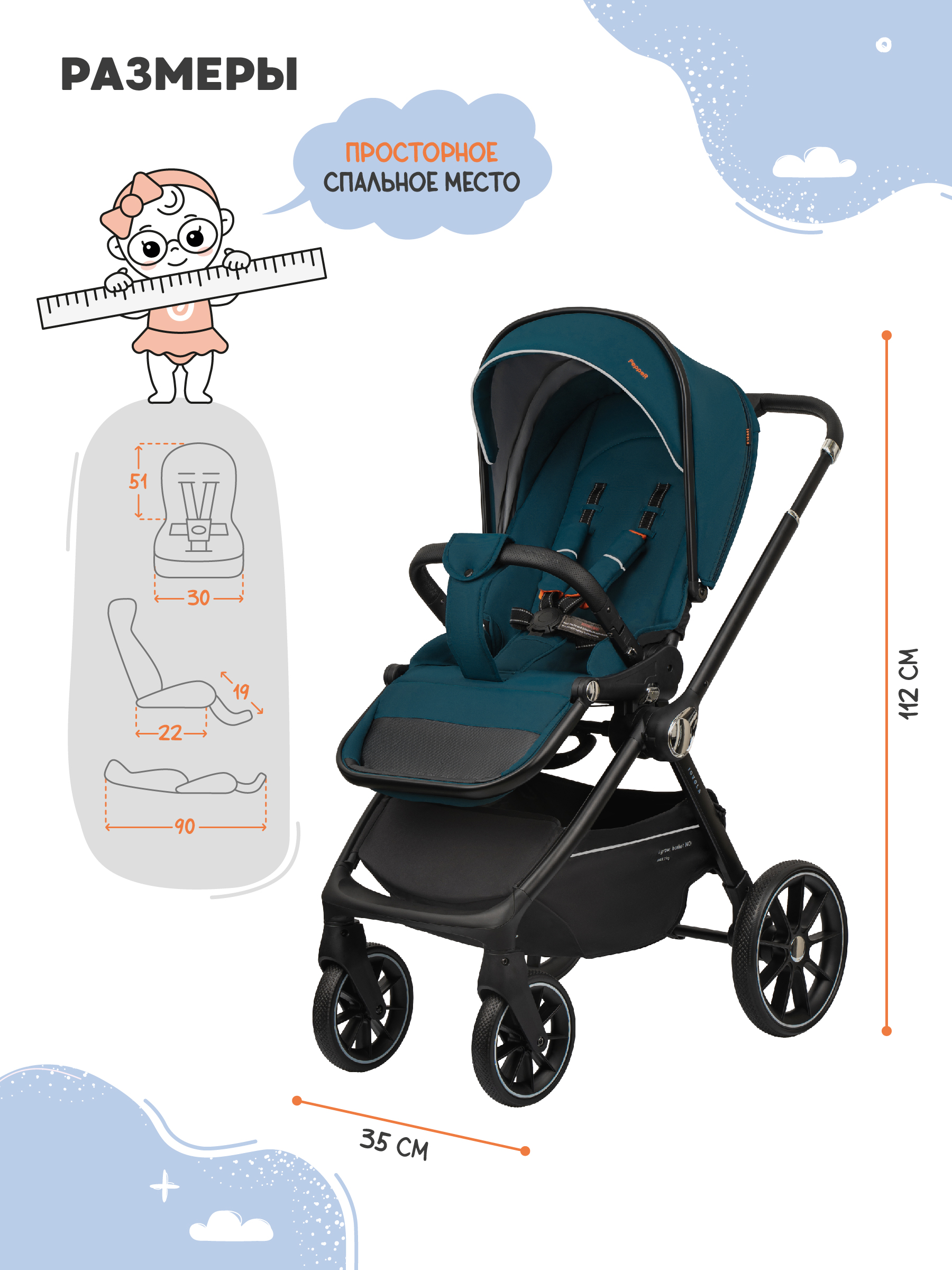 Коляска прогулочная JOVOLA Pepper всесезонная зеленый - фото 3