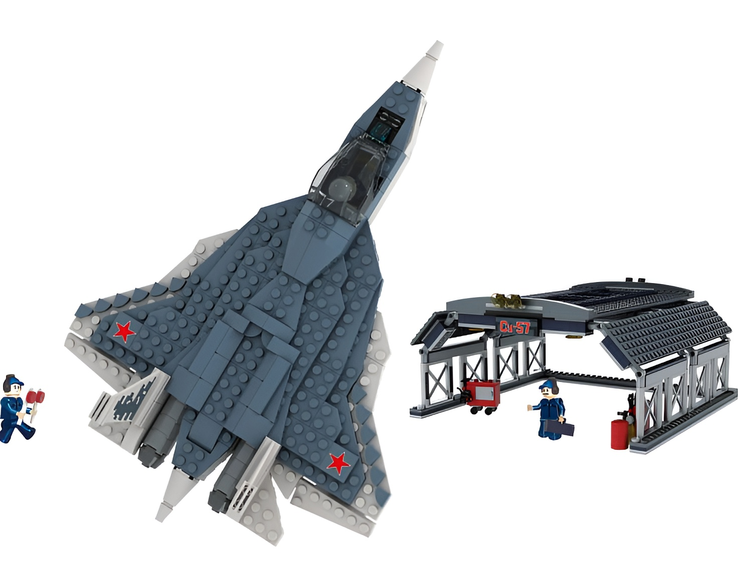 Конструктор brick labs самолет СУ-57 с ангаром - фото 1