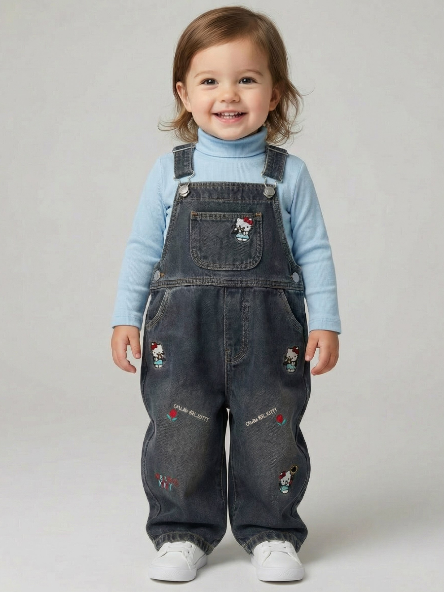 Изображение товара Полукомбинезон для девочек iUkoworld 116 утепленный джинсовый с флисом