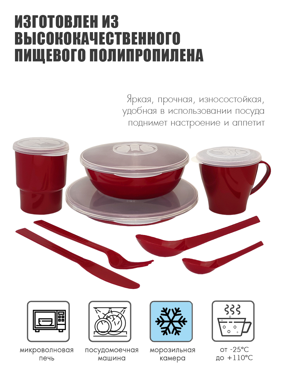 Набор посуды Solaris на 1 персону «Универсальный» красный - фото 2