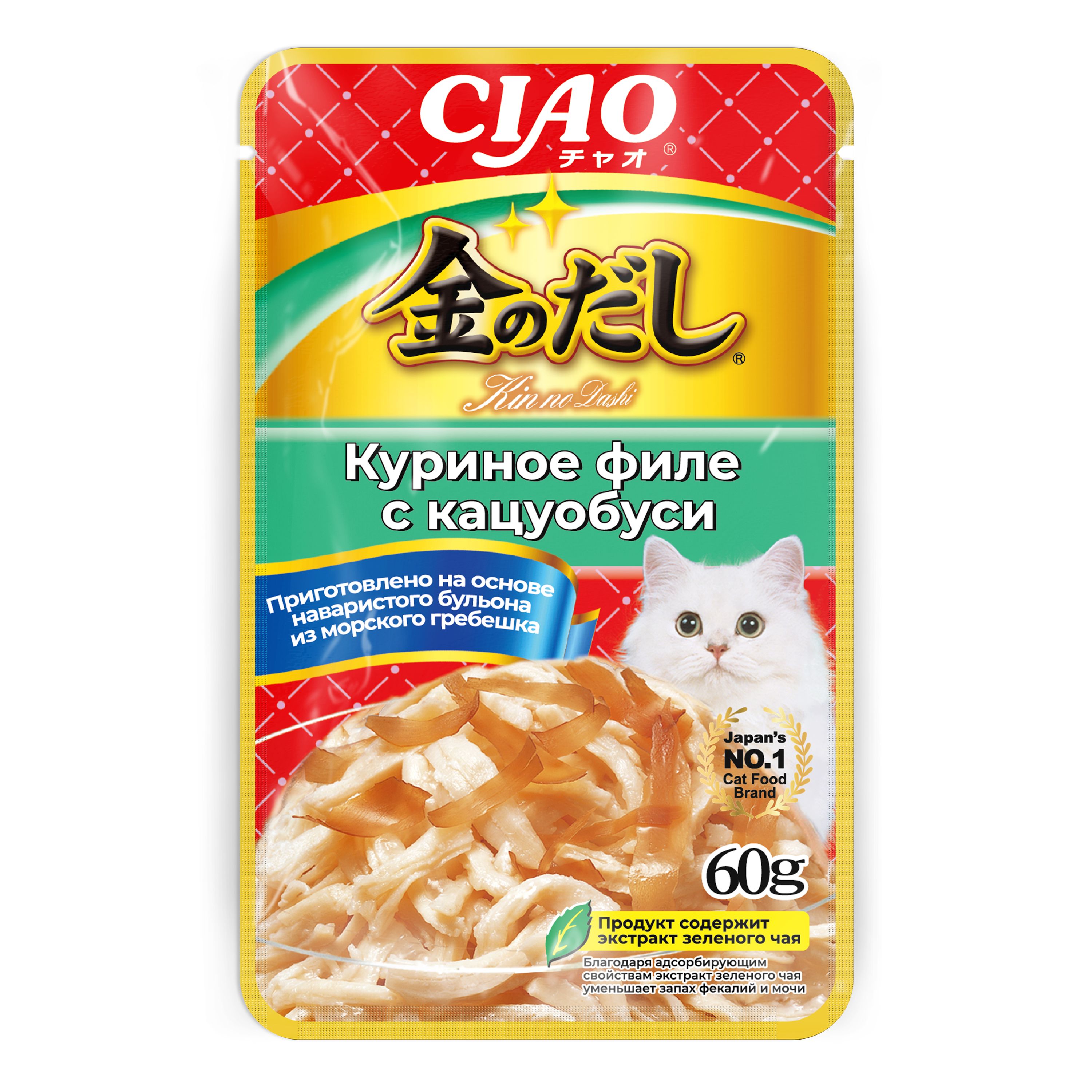 Корм для кошек INABA Ciao Kinnodashi 60г куриное филе с кацуобуси пауч - фото 1