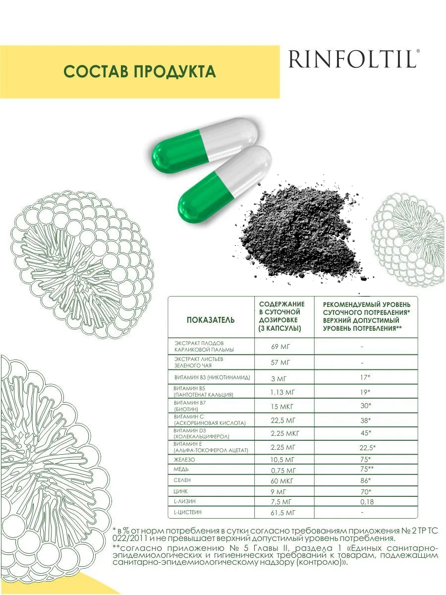 БАД Ринфолтил Для женщин Для роста волос 60 капсул - фото 3