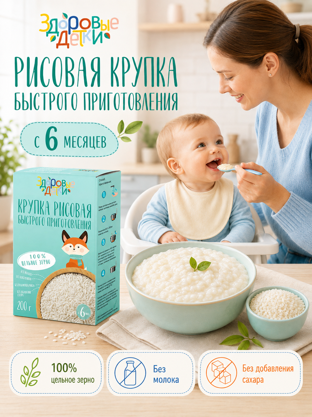 Кашка Здоровые детки рисовая с 6 месяцев 200гр. - фото 6