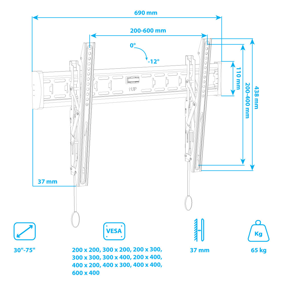 Кронштейн для мониторов TUAREX Кронштейн для телевизоров Olimp-302 настенный, наклонный, 30"-75" дюймов - фото 9