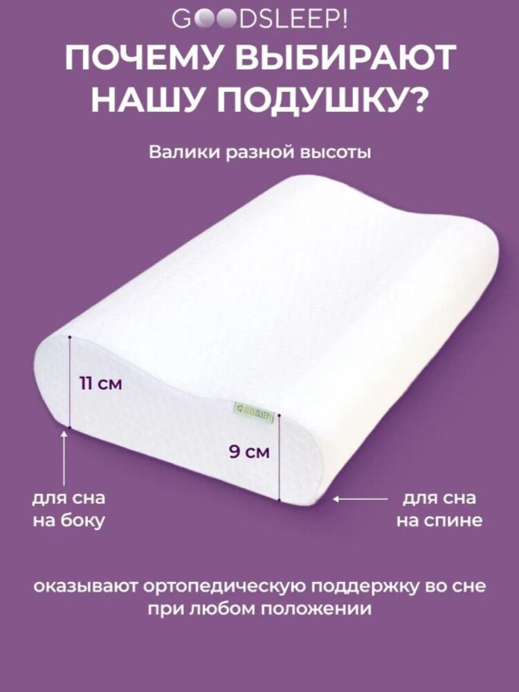 Подушка ортопедическая Goodsleep! Velvet 49 x 32 см 1 шт. - фото 4