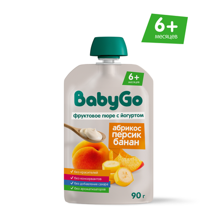 Пюре BabyGo с йогуртом банан абрикос персик с 6 мес 90 г