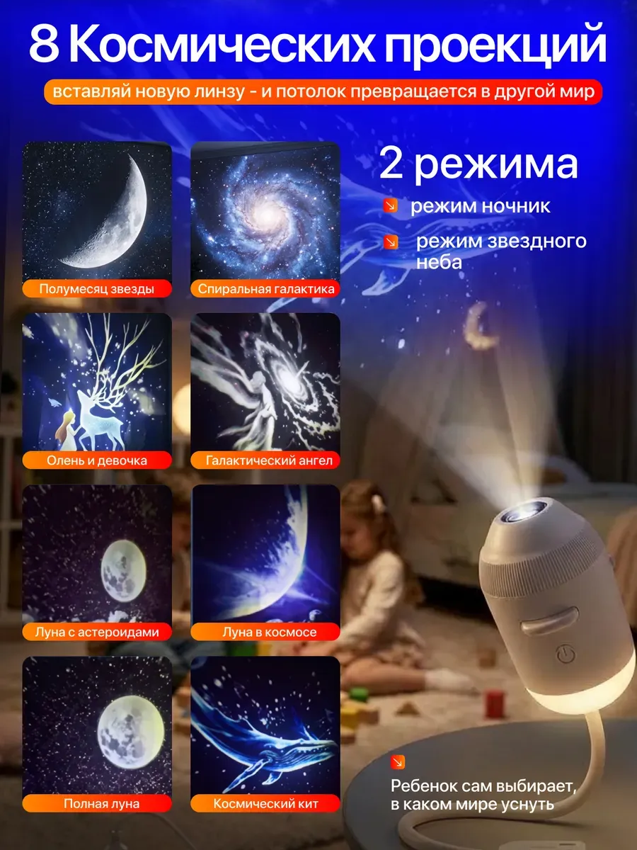 Игрушка ночник, проектор ТОТОША Звездное небо 8 проекций - фото 4
