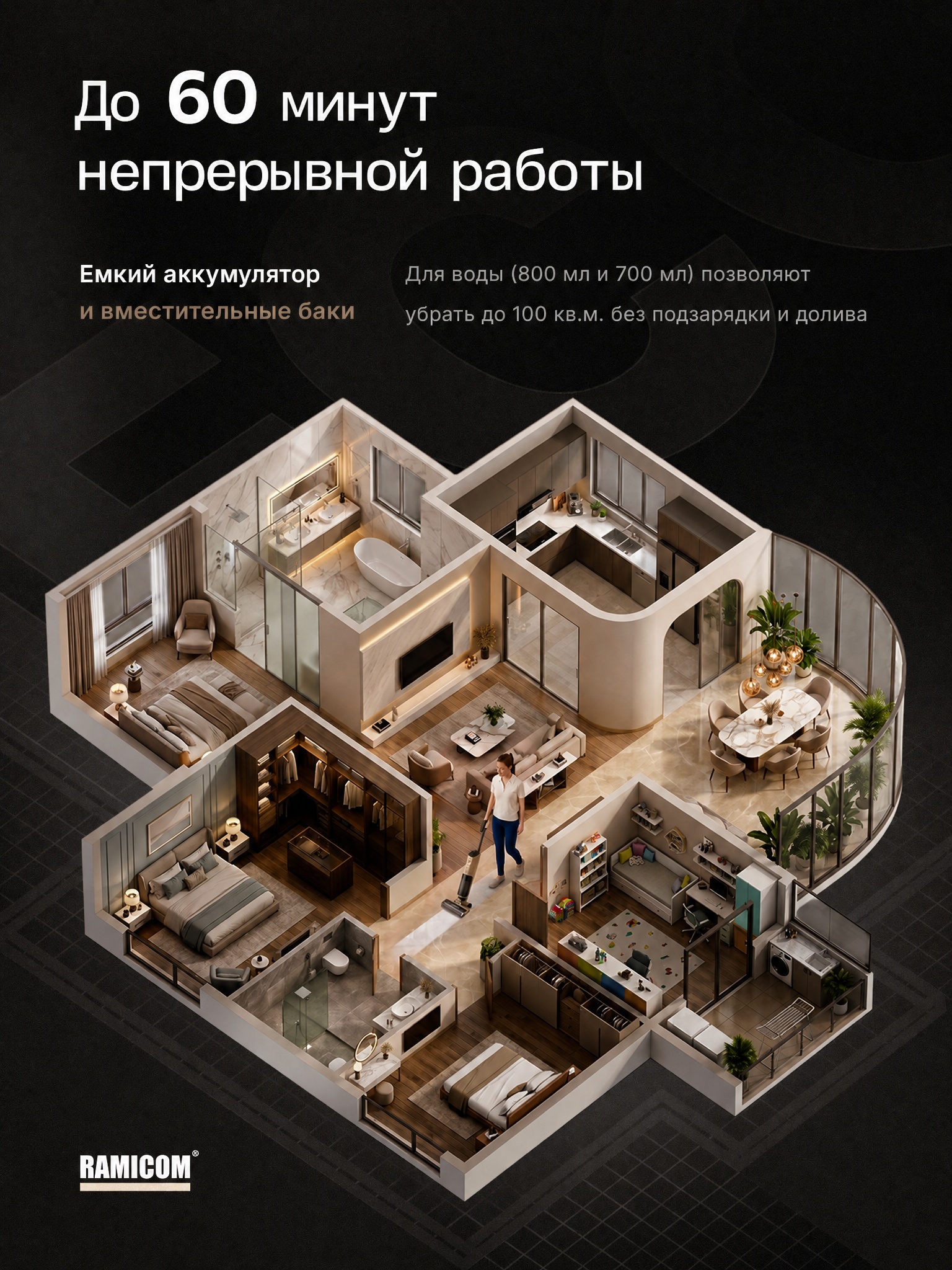 Вертикальный моющий пылесос Ramicom беспроводной RDC5000 - фото 10
