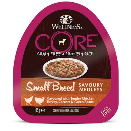 Корм для собак Wellness CORE Small Breed мелких пород курица с индейкой-морковью и зеленой фасолью консервированный 85г