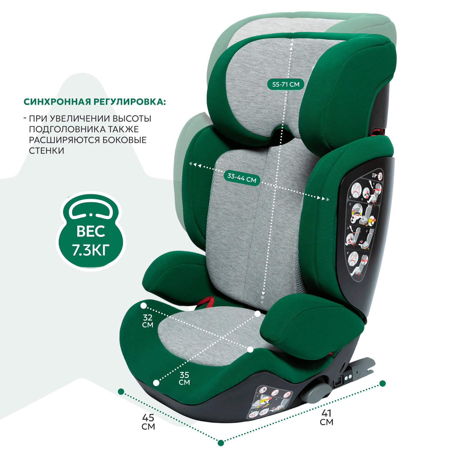 Автокресло Olsson Aurora Fix Sport Green Isofix 2/3 (15-36 кг) зеленый - фото 5