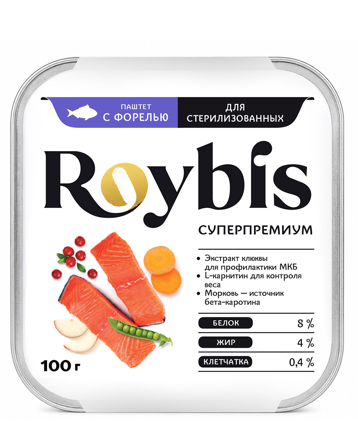 Корм полнорационный для кошек Roybis для стерилизованных паштет с форелью консервированный 100г - фото 2