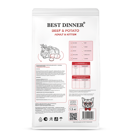 Корм для кошек Best Dinner 1.5кг Эдалт/Киттен говядина-картофель