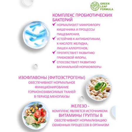 Пробиотики для женщин Green Leaf Formula для интимного здоровья фитоэстрогены от климакса железо витамины