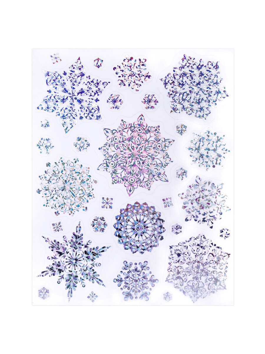 Новогодняя наклейка Золотая сказка на окна и стекла многоразовая Снежинки 30x38 см - фото 6