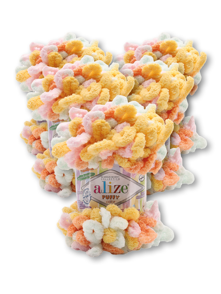 Пряжа для вязания Alize puffy color 100 г 9 м микрополиэстер плюшевая мягкая 6464 секционный 5 мотков - фото 6