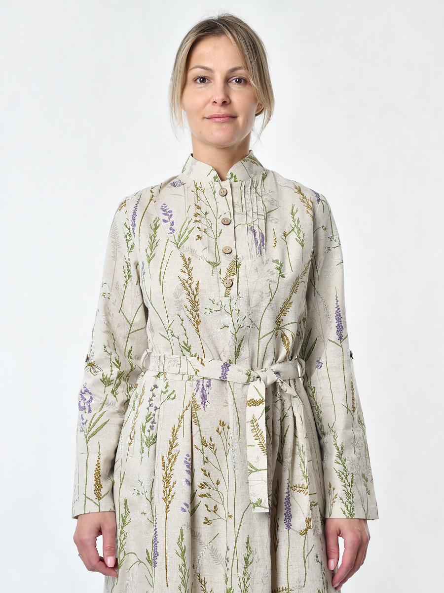 Платье Льняная Горница пл025-02/бежевый-зеленый - фото 2